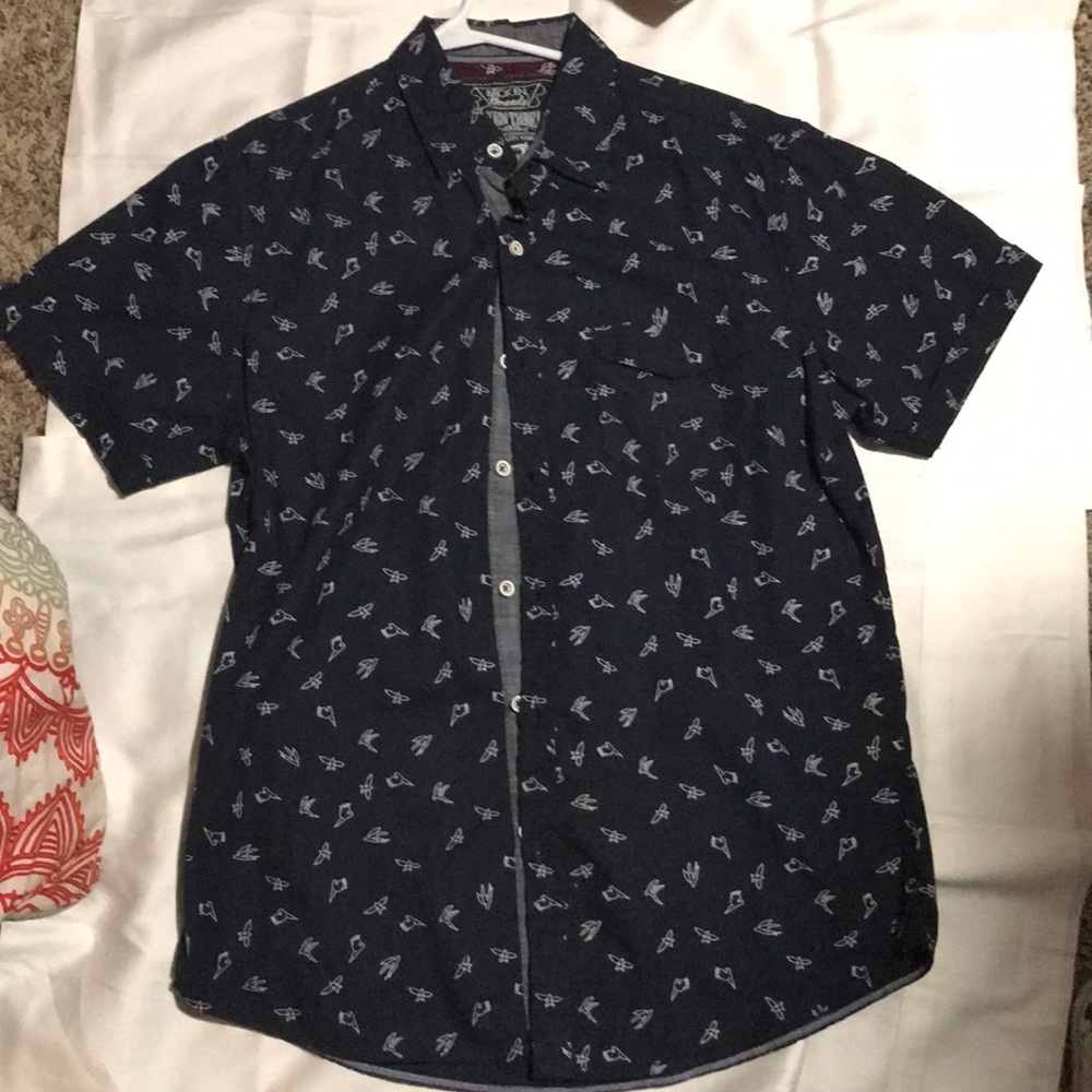 Navy blue button up with little birdies